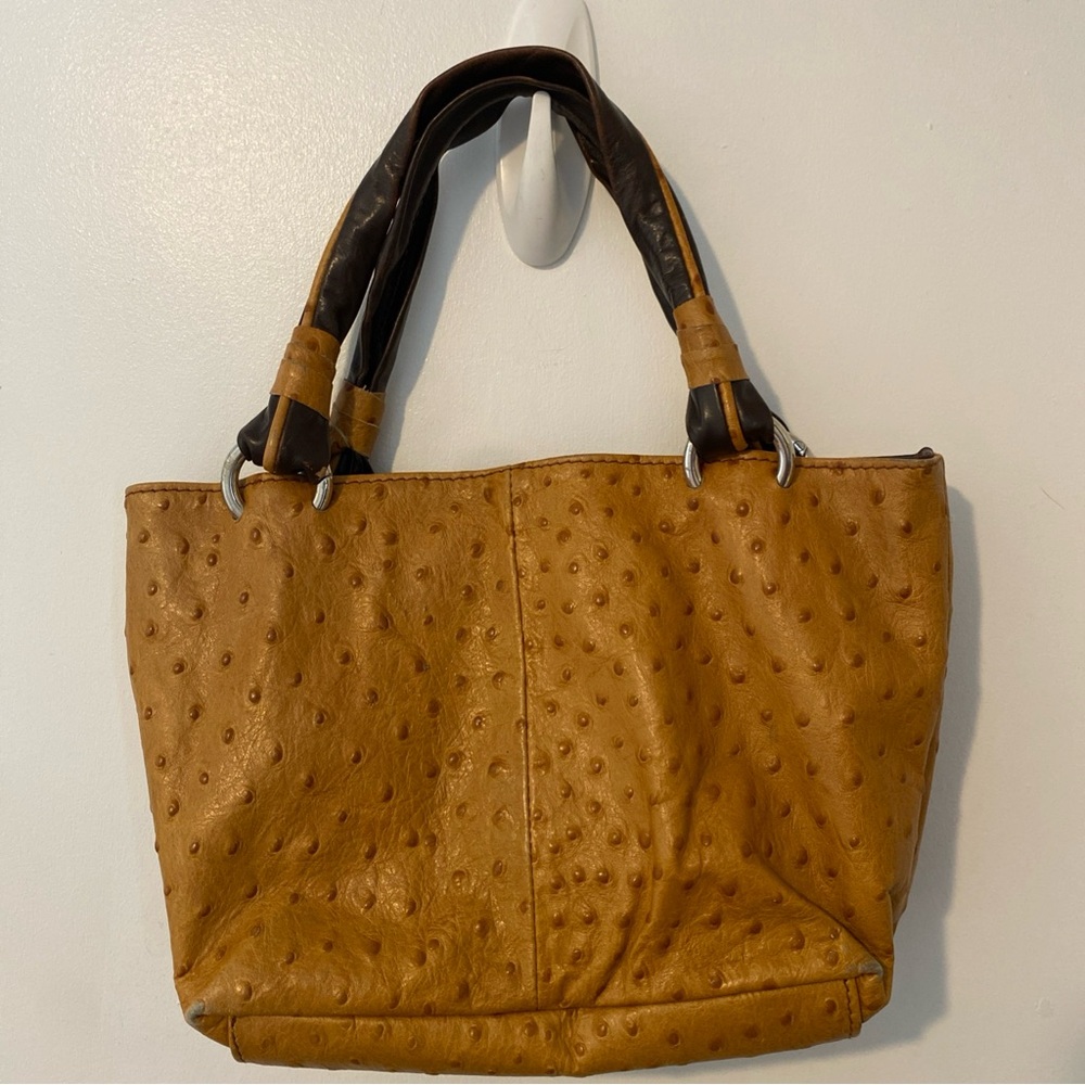 Ceoni Piero Tan Ostrich Leather Small Tote Bag with Dual Handles